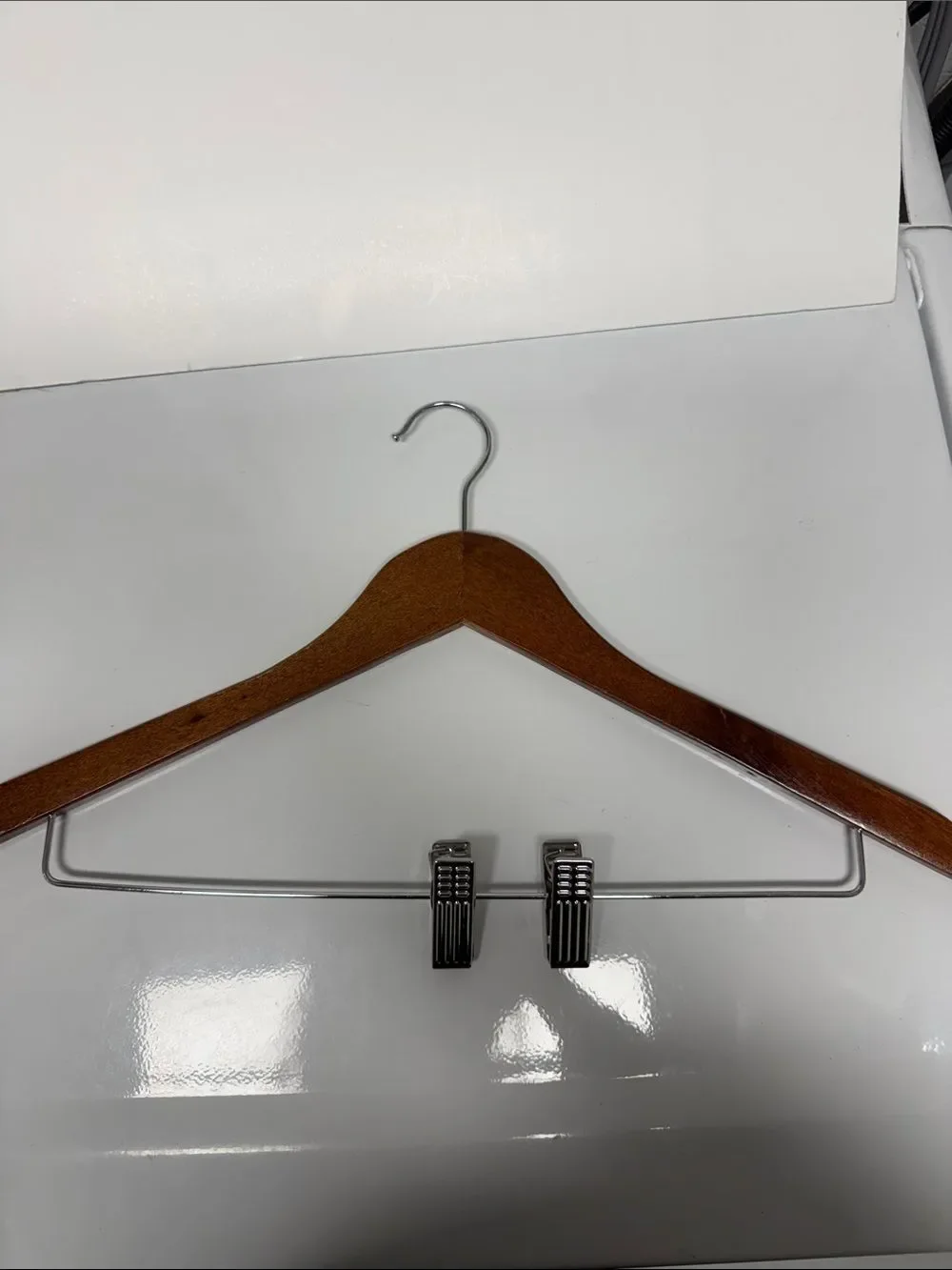 Wooden Suit & Pant Hanger Set - Brown and Silver - Set of 4 LIKE NEW Pants Clips